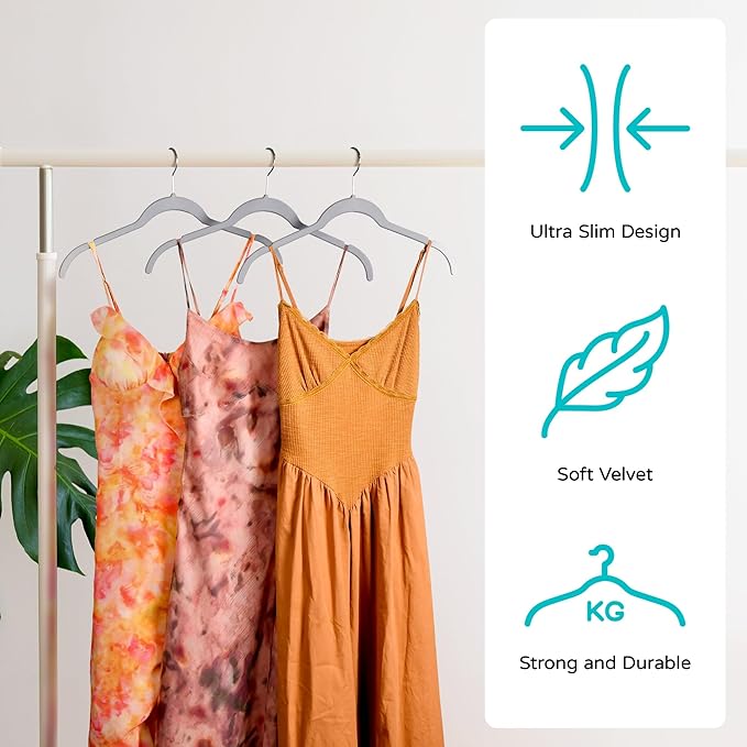 Premium Velvet Shirt Hangers 50 Pack, Space-Saving Non-Slip Felt Hanger - Image 3