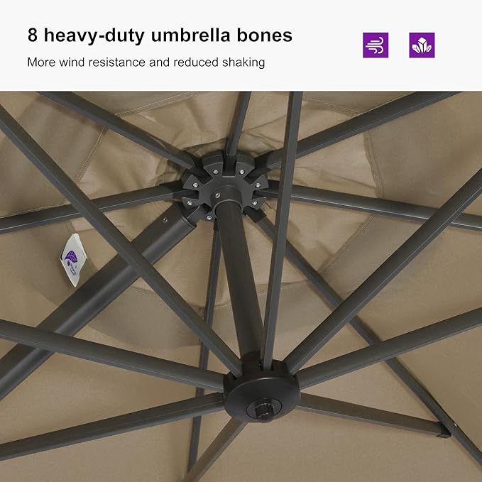 PURPLE LEAF 10'×13' Patio Umbrella with Base Included and Cover Outdoor Umbrella with Cover Extra Large Heavy Duty Cantilever Umbrella Beige - Image 6