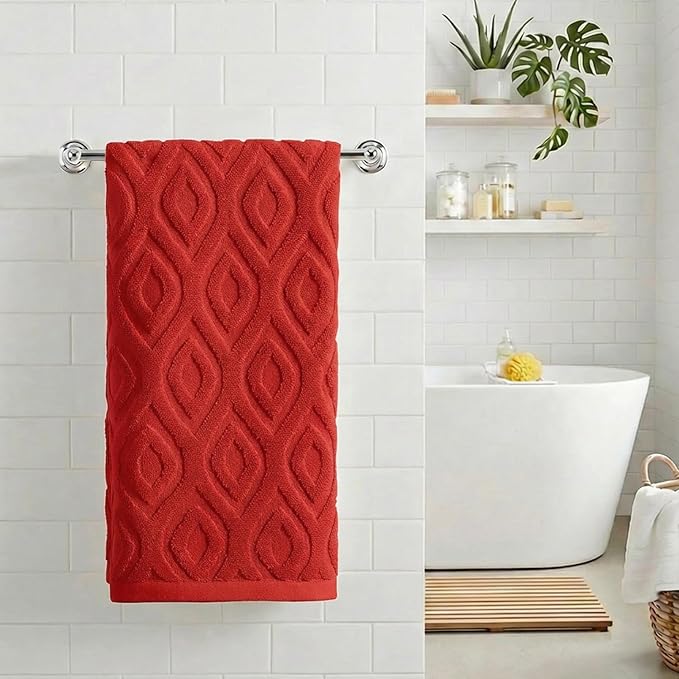 Artoid Mode 1 Pc Red 3D Diamond Grid Jacquard Hand Towels - Image 2