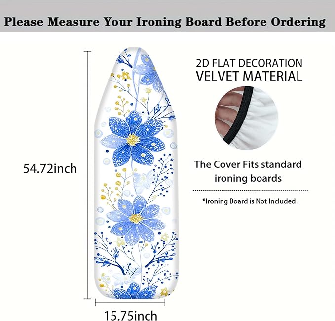 Nuxovilar Blue Flower & Yellow Bud Ironing Board Cover, 15 * 54inch, Fit Most - Image 4