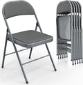 VINGLI 6 Pack Folding Chairs with Padded Seats, Metal Frame with Pu Leather Seat & Back, Capacity 350 lbs, Gray by VINGLI