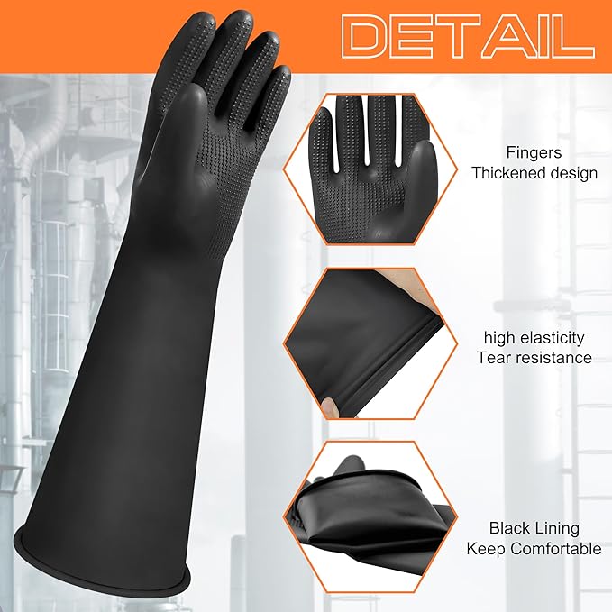 18" Chemical Resistant Gloves, Long Waterproof Rubber Industrial Safety Glove - Image 3