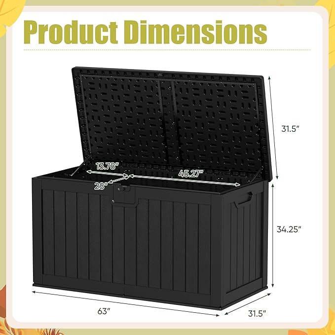 Devoko 240 Gallon Double-Wall Deck Box with Divider, Side Handles, Resin Outdoor Large Storage Box Waterproof and Lockable for Patio Furniture, Garden, Pool (Black) - Image 6