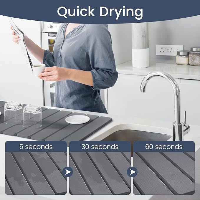 Meowoo Stone Drying Mat for Kitchen Counter, 15.7"x11.8" Foldable Diatomaceous - Image 3