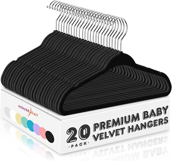 HOUSE DAY 11 Inch Black Velvet Baby Hangers 20 Pack, Premium Kids Hangers by HOUSEDAY