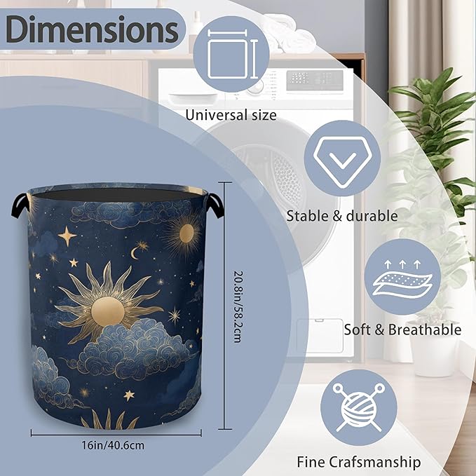 Sun Moon Stars Laundry Basket, Oxford Cloth Laundry Hamper - Image 2