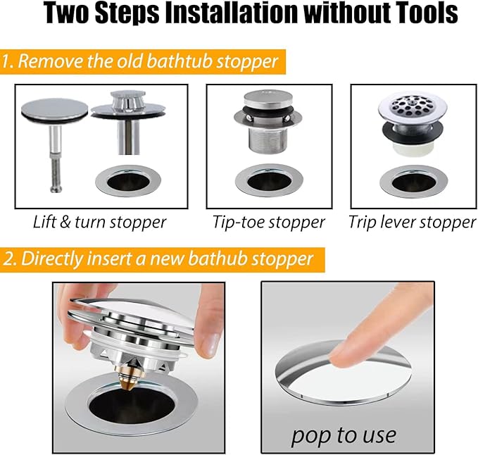 Bathtub Drain Stopper, Pop Up Tub Stopper and Cover, Bottom - Image 2