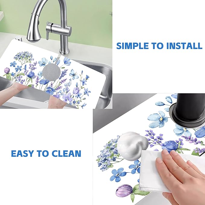 Watercolor Floral Butterfly Sink Faucet Absorbing Mat Sink Splash Guard Faucet - Image 5