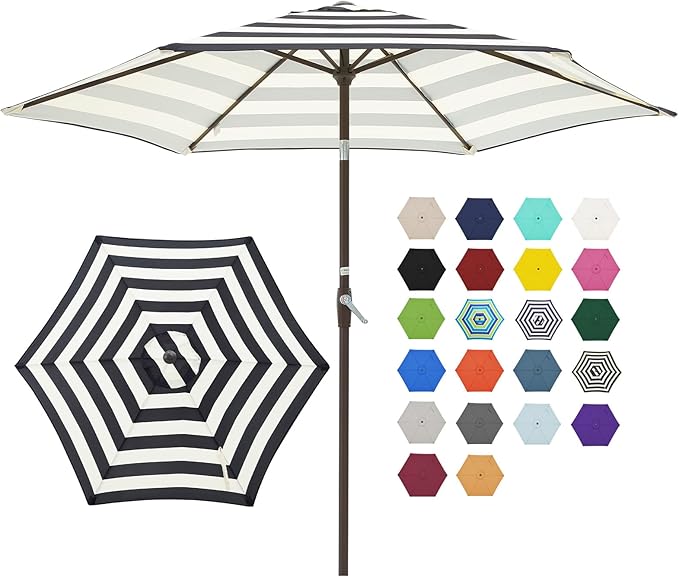 JEAREY 7.5FT Patio Umbrella Outdoor Market Umbrella with 6 Sturdy Ribs, Push Button Tilt/Crank Table Umbrella for Garden, Deck, Backyard and Pool, Beige & Black Stripe by JEAREYOutdoorsCollection