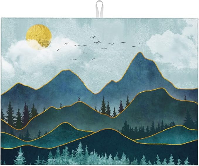 Mountain Peaks Nature Landscape Microfiber Dish Drying Mat by Unknown