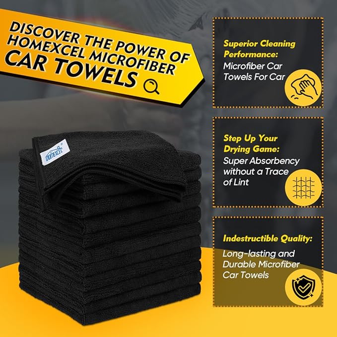 HOMEXCEL Black Microfiber Cleaning Cloth 12 Pack, 12.5 x 12.5 inch Microfiber - Image 2