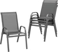 ONBRILL Patio Chairs set of 4, Easy Assembly Stackable Outdoor Dining Chairs with Wide Seat and Sturdy Metal Frame, Breathable All Weather Textilene Outdoor Chairs Set of 4 for Deck, Pool, Porch, Grey by ONBRILL