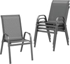 ONBRILL Patio Chairs set of 4, Easy Assembly Stackable Outdoor Dining Chairs with Wide Seat and Sturdy Metal Frame, Breathable All Weather Textilene Outdoor Chairs Set of 4 for Deck, Pool, Porch, Grey by ONBRILL