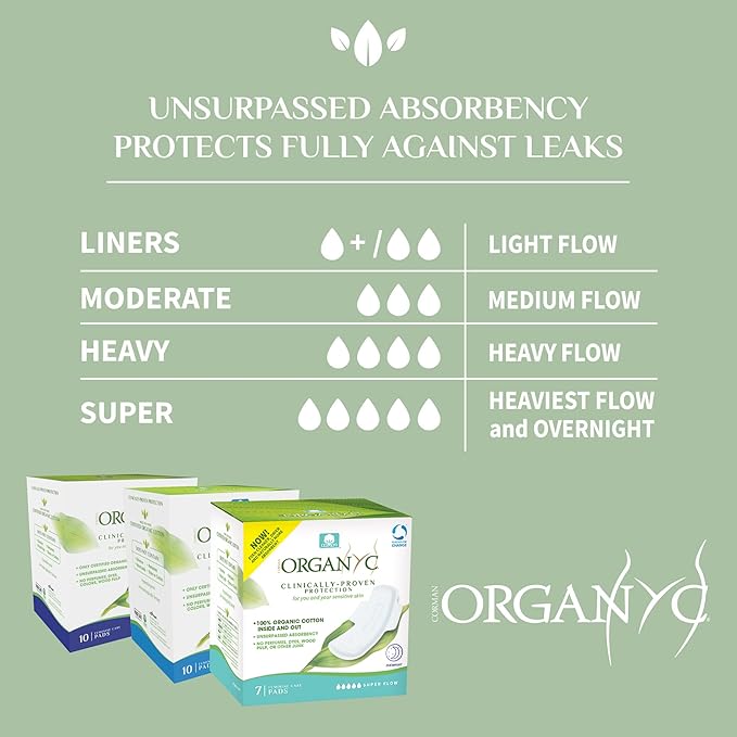 Organyc 100% Certified Organic Cotton Feminine Pads, Moderate Flow - Image 2