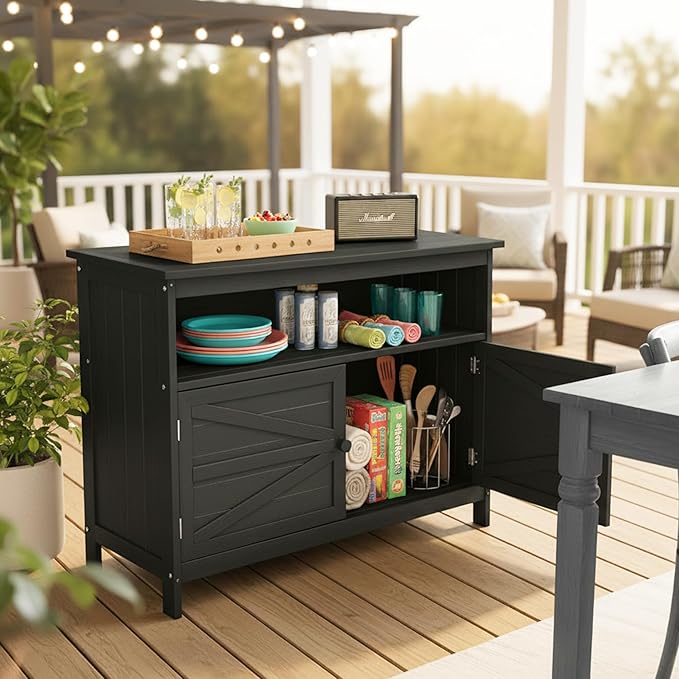 HIPS All-Weather Outdoor Storage Cabinet,Outdoor Sideboard with Magnetic Doors,3-Shelves Patio Storage Cabinet, Used for Garden,Buffet Cabinet,TV Stand, Bar Table,Balcony - Image 2