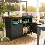 HIPS All-Weather Outdoor Storage Cabinet,Outdoor Sideboard with Magnetic Doors,3-Shelves Patio Storage Cabinet, Used for Garden,Buffet Cabinet,TV Stand, Bar Table,Balcony - Image 2