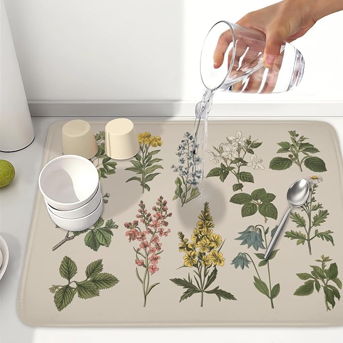 Vintage Plants Herbs Floral Dish Drying Mat - Image 6
