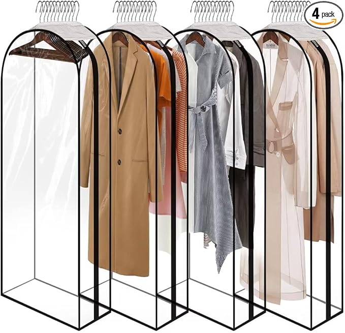60" Clear Clothes Hangers with Smooth Side Zipper, 4 Pack by ECOMAID