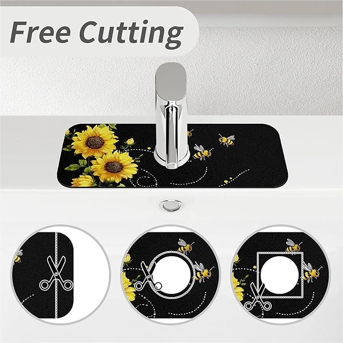 Kitchen Sink Splash Guard，sunflowers-and bees- Faucet Mat Sink Gadgets-Super - Image 5