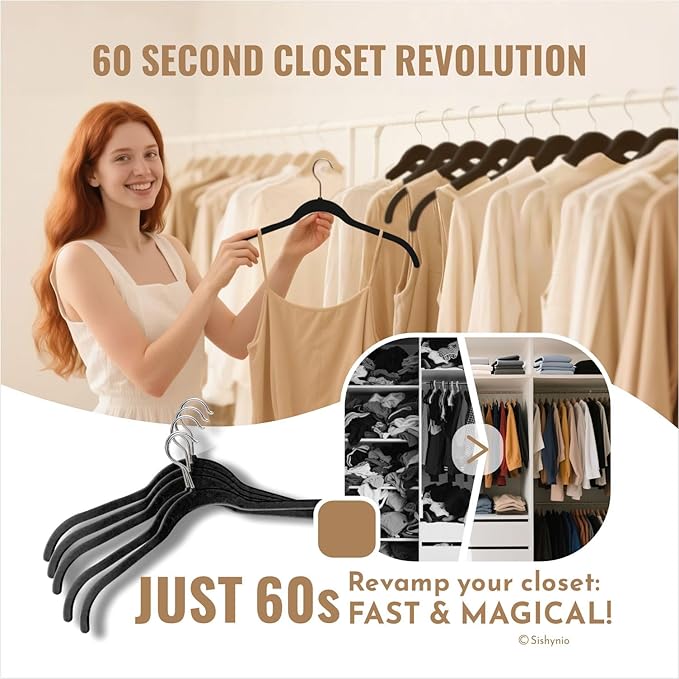 30 Pack Velvet Shirt Hangers, Non-Slip Slim Flocked Clothes Hanger - Image 6