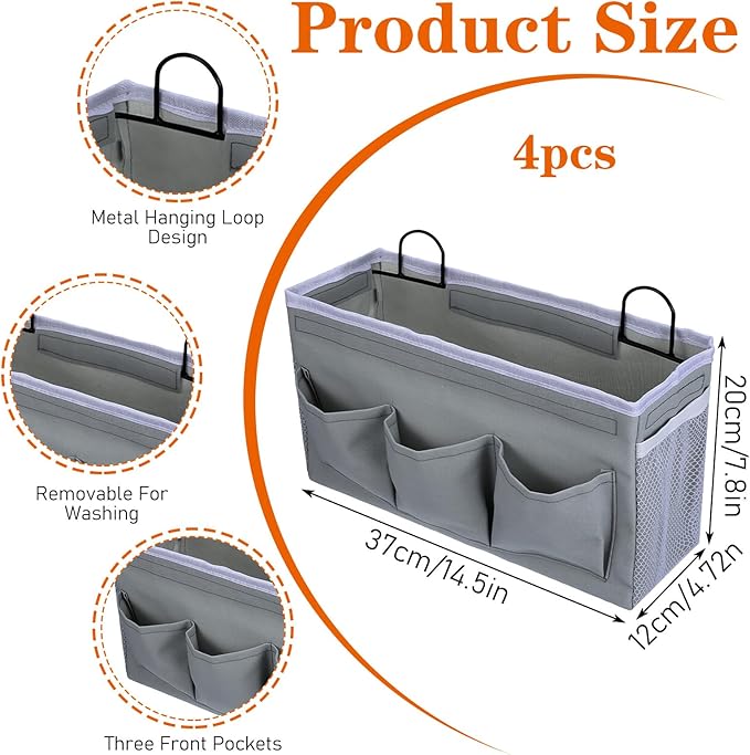 4pcs 3-pockets Wall Hanging Storage Bag, Bedside Caddy Organizer Bags, Bed - Image 3