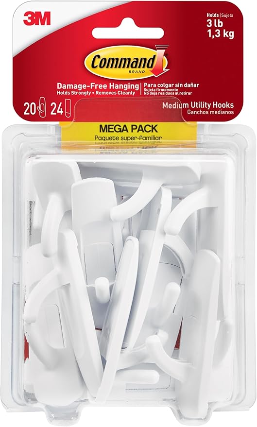 Command Medium Utility Hooks, 20 Hooks and 24 Strips, Damage-Free Hanging Wall by Command