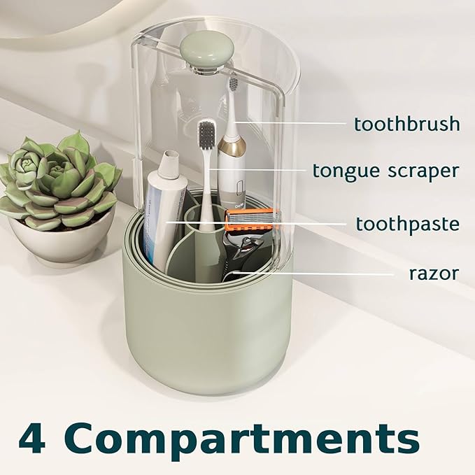 Toothbrush Holder with Cover 360 Rotating 4 Compartments Bathroom Toothpaste - Image 6