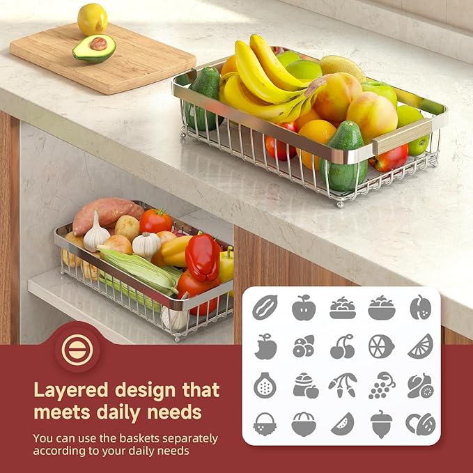 2 Tier Large Fruit Basket for Kitchen Counter - Image 4