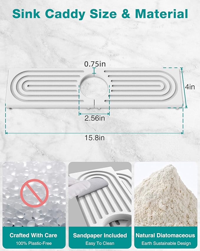 Stone Faucet Mat for Kitchen Sink, Diatomite Sink Protectors - Image 3
