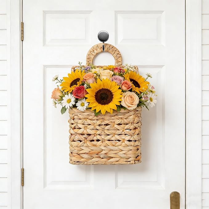 Wicker hanging basket, Water Hyacinth Wall Basket, Rustic Handwoven Hanging - Image 2
