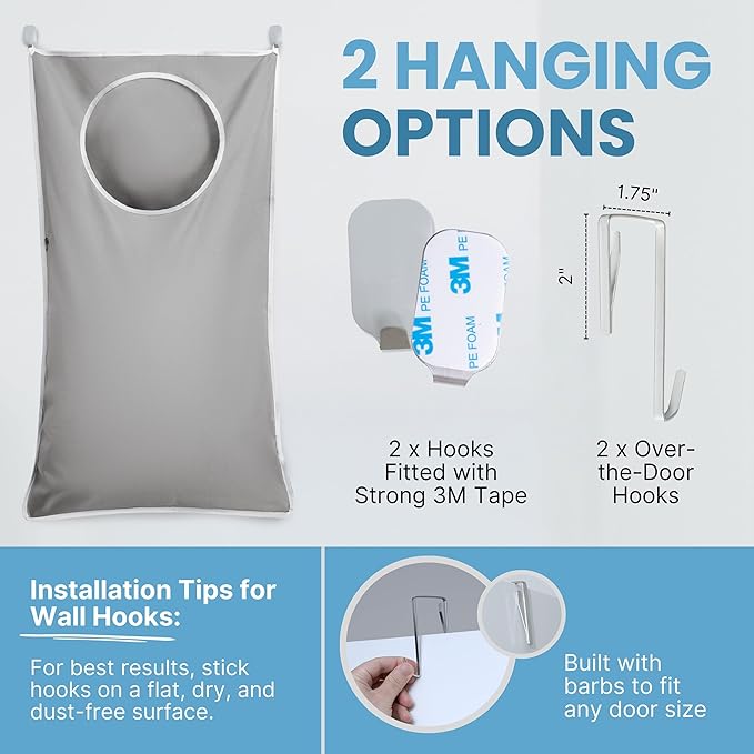Hanging Laundry Hamper Bag XL 40x22", Space Saving over the Door Storage Bags - Image 6