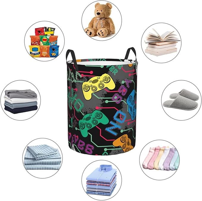 Colorful Game Joysticks Laundry Hamper Bag, Video Game Controller Background - Image 5