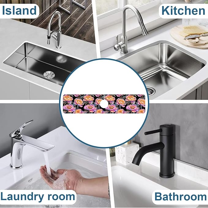 Colorful Peonies Sink Faucet Absorbing Mat Blooming Peonies Super Absorbent - Image 7