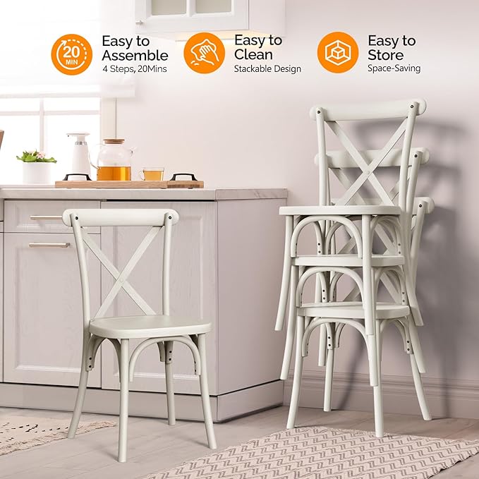 VINGLI Plastic Outdoor Dining Chairs Set of 6, Stackable Patio Cream White Dining Chairs with X Back, Waterproof Kitchen & Dining Room Chairs for Indoor-Outdoor, Capacity 400 lbs - Image 6