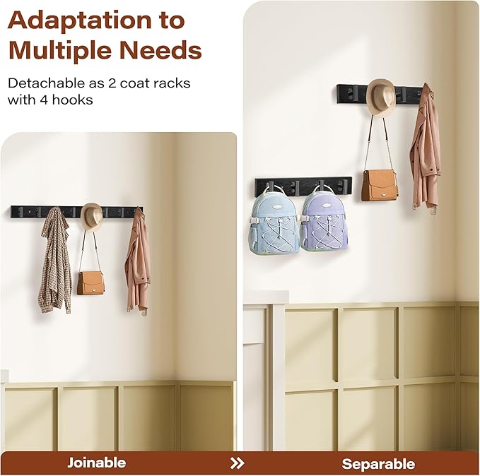 2 Pack Coat Rack Wall Mount, Pine Soild Wood Large Coat Hanger - Image 4