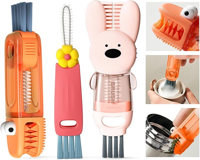 4 in 1 Cup Lid Cleaning Brush, 3 in 1 Bottle Brush, Cup Crevice Cleaning Tools by UNNGEIGEI