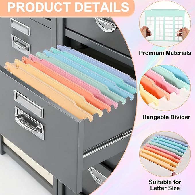 party greeting 8 Pack File and Folder Dividers 9x11.4 Inches Plastic Hanging - Image 3