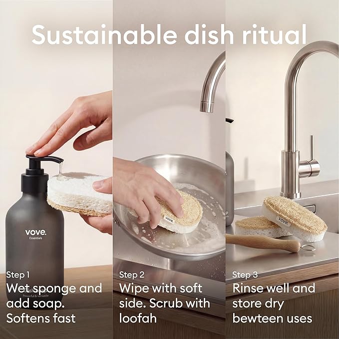 Vove Cleaning Duo, Bamboo Dish Brush Set and Natural Dish Sponges, - Image 8