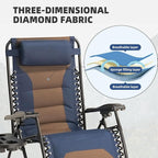 Zero Gravity Chair Set of 2 Oversized Padded Recliner with Adjustable Headrest & Cup Holder - 600D Oxford Folding Lounge Chair for Outdoor Camping, Patio, Poolside (Brown & Blue) - Image 5