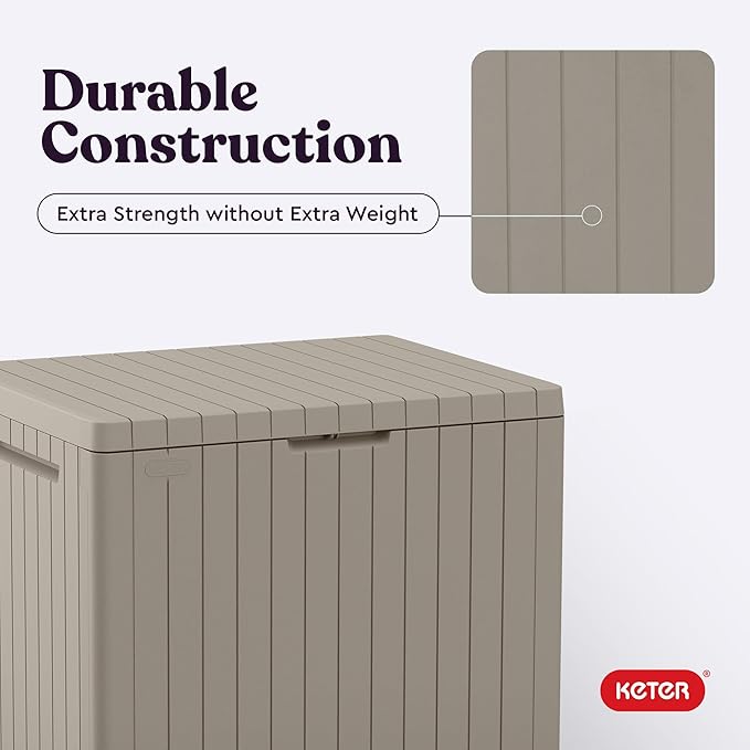 Keter City 30 Gallon Resin Outdoor Storage Box & Patio Side Table for Balcony, Pool, Deck & Garden Accessories, Weather‑Resistant, Beige - Image 9