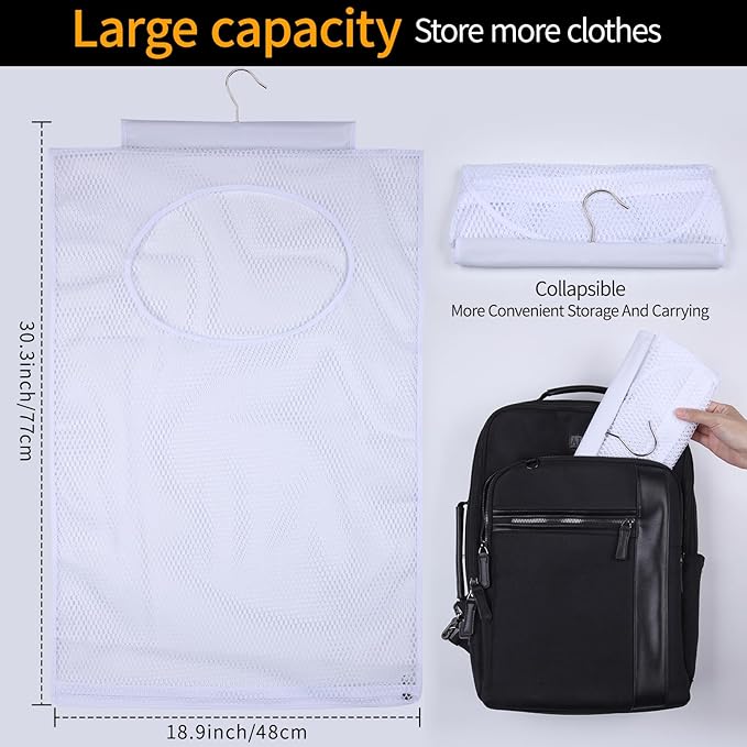 Breathable Mesh Laundry Hamper, Bringing Hooks Foldable Hanging Shower Caddy - Image 2