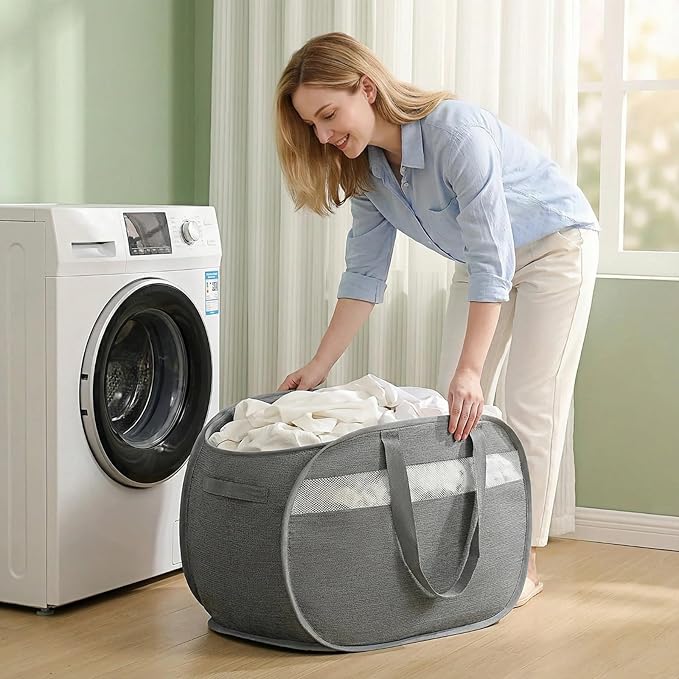 Foldable Laundry Basket with Lid, Oxford Cloth Reinforced Steel Ring - Image 8