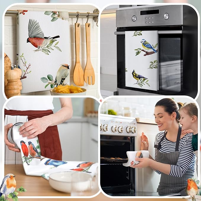Set of 6 Birds Kitchen Towels Hummingbird Tea Towels Absorbent Dish Towels - Image 4