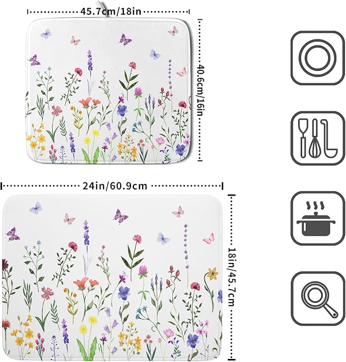 Watercolor Floral Dish Drying Mat - Image 2