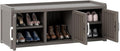 2-Tier Storage Bench, Waterproof UV-Resistant Outdoor Shoe Storage Cabinet with 3 Doors & Adjustable Shelves for Indoor Outdoor Entryway, Hallway, Living Room (Grey) by NBYSGO