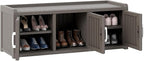2-Tier Storage Bench, Waterproof UV-Resistant Outdoor Shoe Storage Cabinet with 3 Doors & Adjustable Shelves for Indoor Outdoor Entryway, Hallway, Living Room (Grey) by NBYSGO