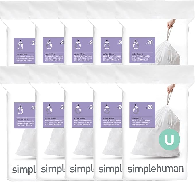 simplehuman Code U 200 Count, Dispenser Pack Custom Fit Liners, Drawstring by Simplehuman
