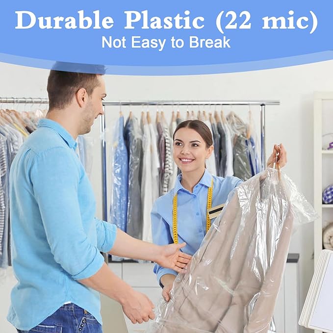 100 Pack Dry Cleaning Bags for Clothes, 60x150 cm Dry Cleaner Bags Plastic Clear - Image 3