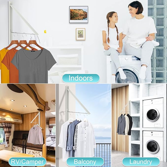 Retractable Clothes Drying Rack，Space Saver Wall Mounted Folding Hanger - Image 8