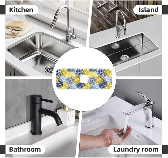 Dahlia Floral Colorful Flower Kitchen Sink Splash Guard Faucet Mat Super - Image 7